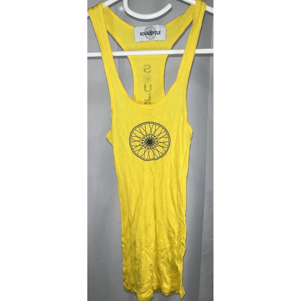 SoulCycle Yellow Racerback Tank Top Ribbed Cotton Blend Athletic Cycling Small